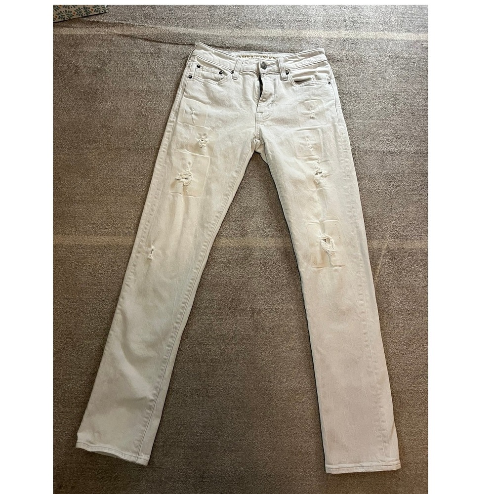 American Eagle Extreme Flex Slim Jeans 28x32 Off White Distressed Ripped Mens